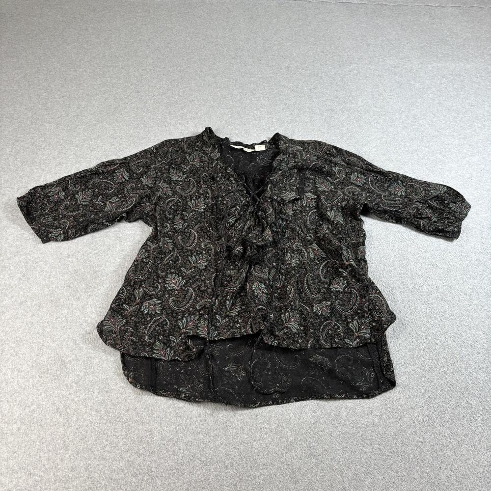 Denim & Supply Ralph Lauren Shirt Women Large Black Paisley Ruffle Boho Romantic